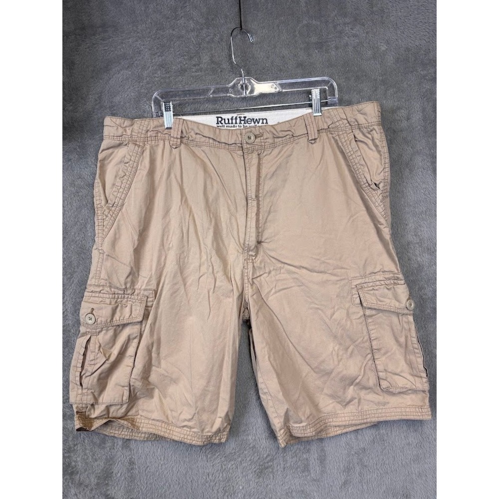 RuffHewn Mens Khaki Cotton Cargo Shorts Size 42 Tan Relaxed Fit Utility Hiking
